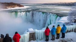 At minus 55 degrees, Niagara Falls have nearly frozen solid, creating a rare and extreme winter spectacle