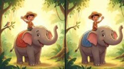Spot the Difference Puzzle: Identify 3 Changes in the Boy Riding an Elephant Images