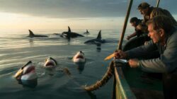 Fishermen describe sharks biting their anchor rope shortly after orcas closed in on their boat during a high tension marine encounter